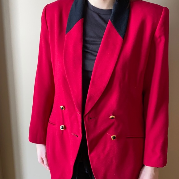 Vintage Red & Black Wool Blazer by Kasper - Picture 3 of 6